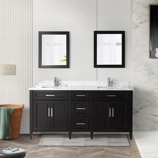 Vanity Art Savona 72 in. W x 22 in. D x 36 in. H Bath Vanity in Espresso with Vanity Top in White with White Basin and Mirror