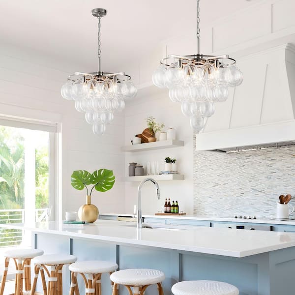 TinHon 8-Light Nickel Chandelier with Clear Glass Globe Bubbles