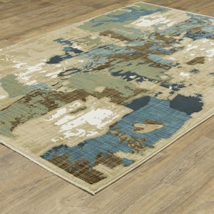 Ross Beige/Multi 3 ft. x 5 ft. Doormat Abstract Distressed Polypropylene/Polyester Fringed Indoor Area Rug