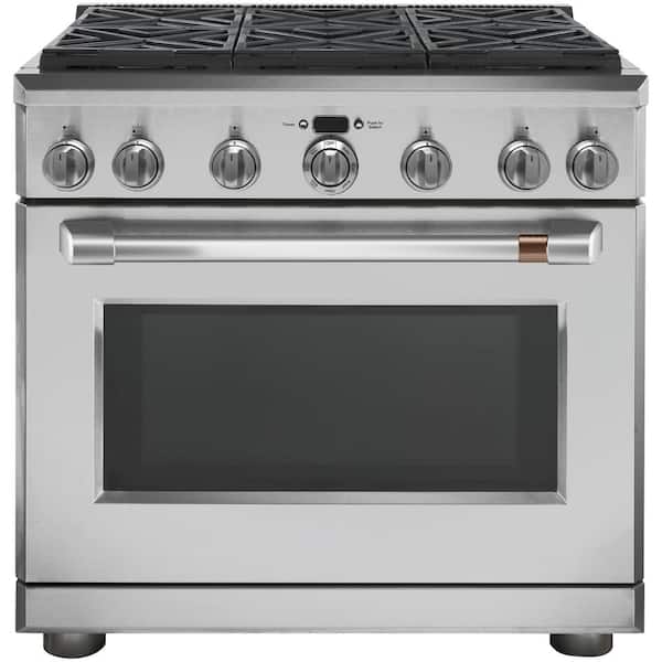 Cafe 36 in. 5.75 cu. ft. Dual Fuel Range with Self-Cleaning Convection Oven in Stainless Steel