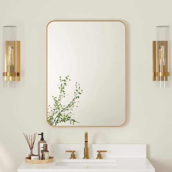 FORCLOVER 24 in. W x 32 in. H Rectangular Aluminum Framed Wall Mount Bathroom Vanity Mirror in Brushed Gold