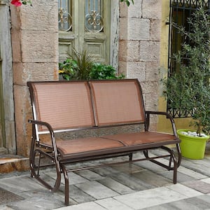 Brown 48 in. Fabric Outdoor Patio Swing Glider Bench Chair Loveseat Rocker Lounge Backyard