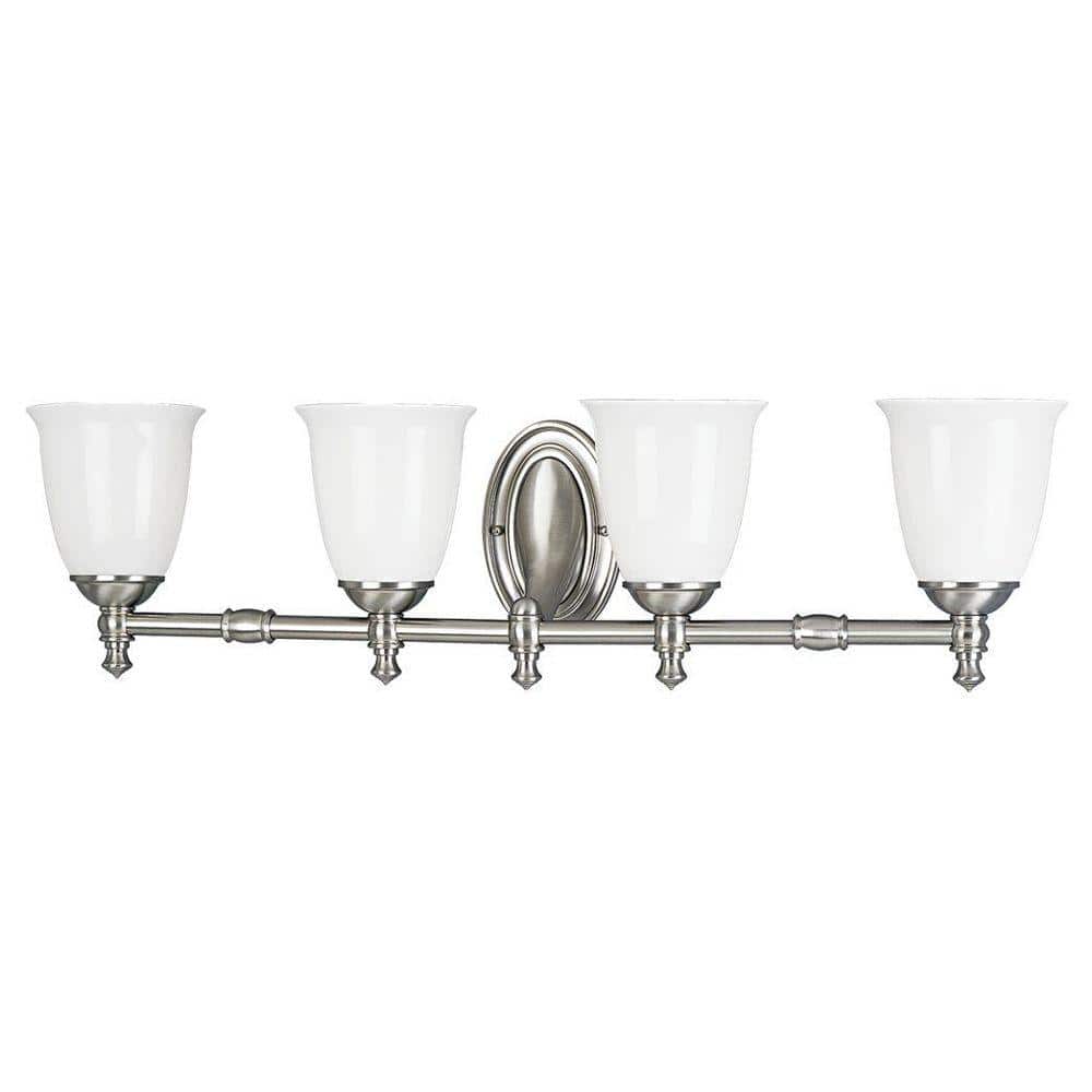 Victorian Collection 4-Light Brushed Nickel White Opal Glass Farmhouse Bath Vanity Light price history on PriceWatchPro
