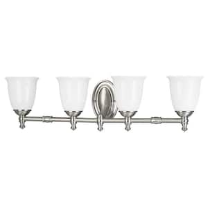 Victorian Collection 4-Light Brushed Nickel White Opal Glass Farmhouse Bath Vanity Light