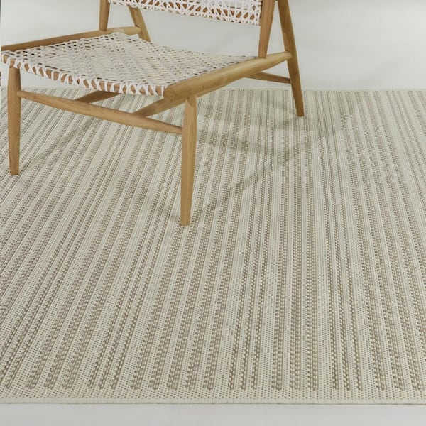 Aguirre Tan 8 ft. x 10 ft.  Carved Striped Indoor/Outdoor Area Rug