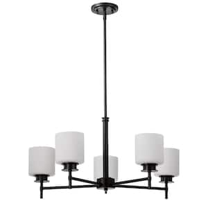 Warren 5-Light Gun Metal Transitional Chandelier with Satin White Glass Shade