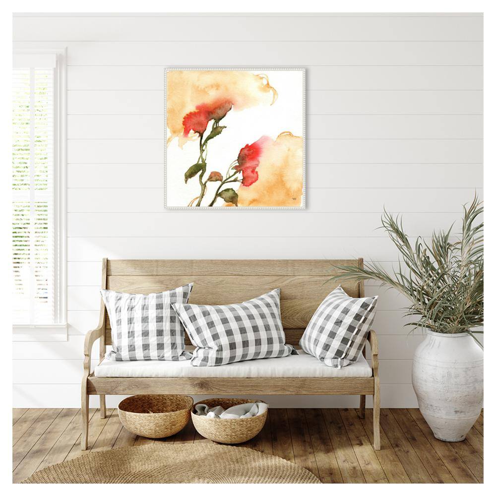 30" White Framed Abstract Floral Canvas Wall Art