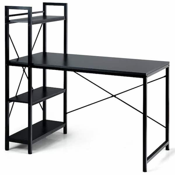 FORCLOVER 47.5 in. Rectangular Black Wood Computer Desk with 3-Open Shelves