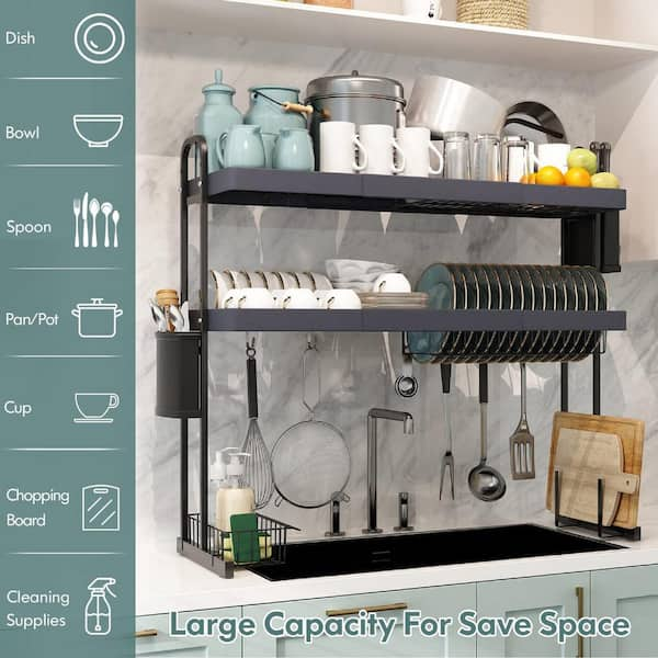 Costway 2 Tier Adjustable Over Sink Dish Drying Rack with 8 Hooks