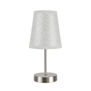 10 in. Satin Nickel Candlestick Table Lamp with Hardback Empire Lamp Shade in Silver