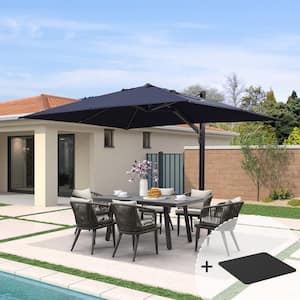 9 ft. x 12 ft. Aluminum Large Outdoor Cantilever 360° Rotation Patio Umbrella with Base Plate, Navy Blue