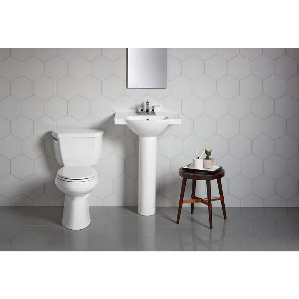 White Ceramic Pedestal Bathroom Sink with Overflow