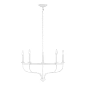 26.63 in. W x 14.5 in. H 5-Light Bisque White Candlestick Chandelier with Metal Frame