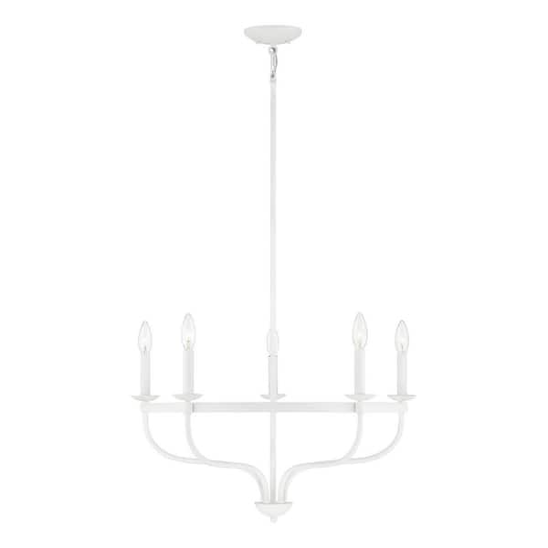 TUXEDO PARK LIGHTING 26.63 in. W x 14.5 in. H 5-Light Bisque White Candlestick Chandelier with Metal Frame