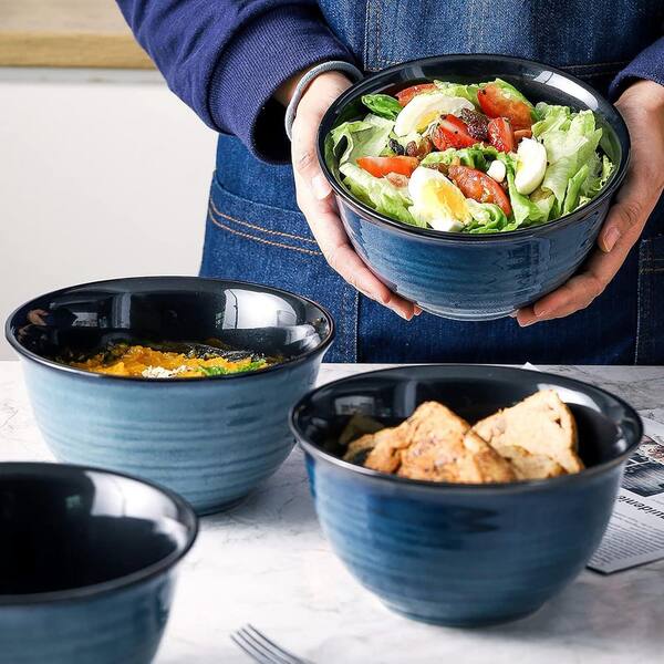 Anqtovp 40 fl. oz. Navy Blue Family Ceramic Soup Bowls Kitchen