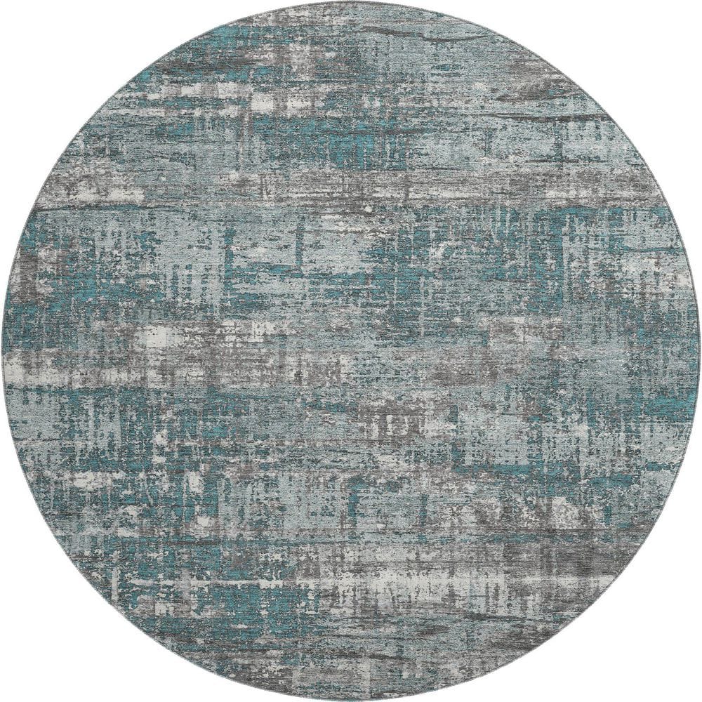 Mayfield Premium Machine Washable Abstract AMF1969 Teal 8 ft. x 8 ft. Round Rug price history on PriceWatchPro