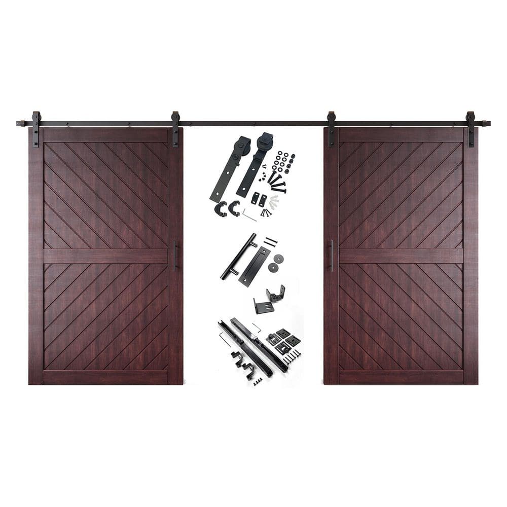 XT4 50 in. x 80 in. C-Panel Red Mahogany Slanted Stripe Design Double Pine Wood Sliding Barn Door with Hardware Kit price history on PriceWatchPro