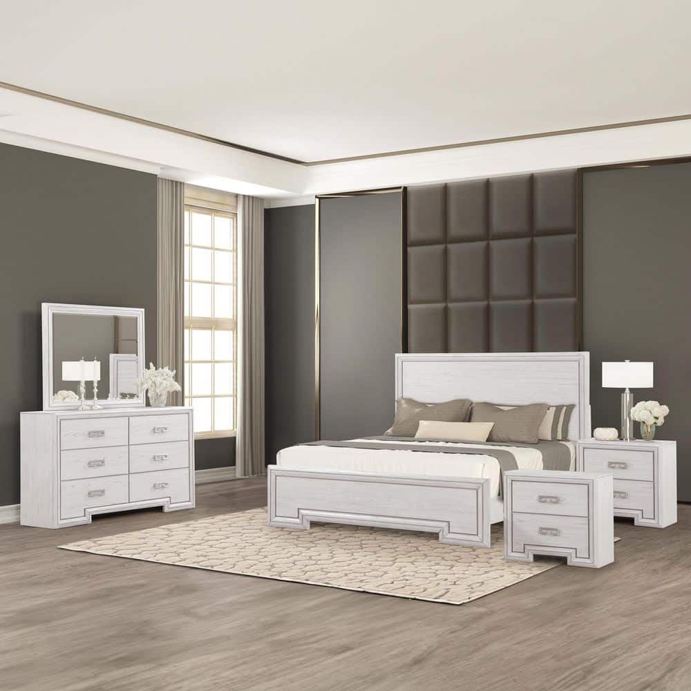Furniture of America Osurin 5-Piece Rustic White Wood Frame King Panel ...