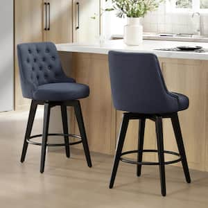 Haynes 26 in. Insignia Blue High Back Metal Swivel Counter Stool with Fabric Seat (Set of 2)