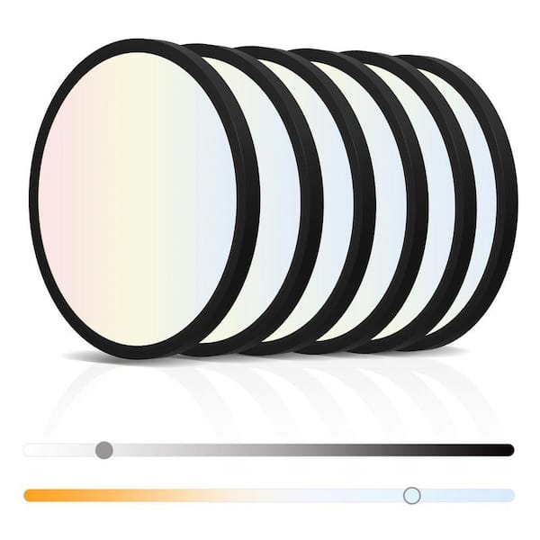 12 in. 24-Watt Dimmable LED Black Modern Flush Mount Ultra-Slim Ceiling Light Fixture with 5 CCCT Selectable (6-Pack)