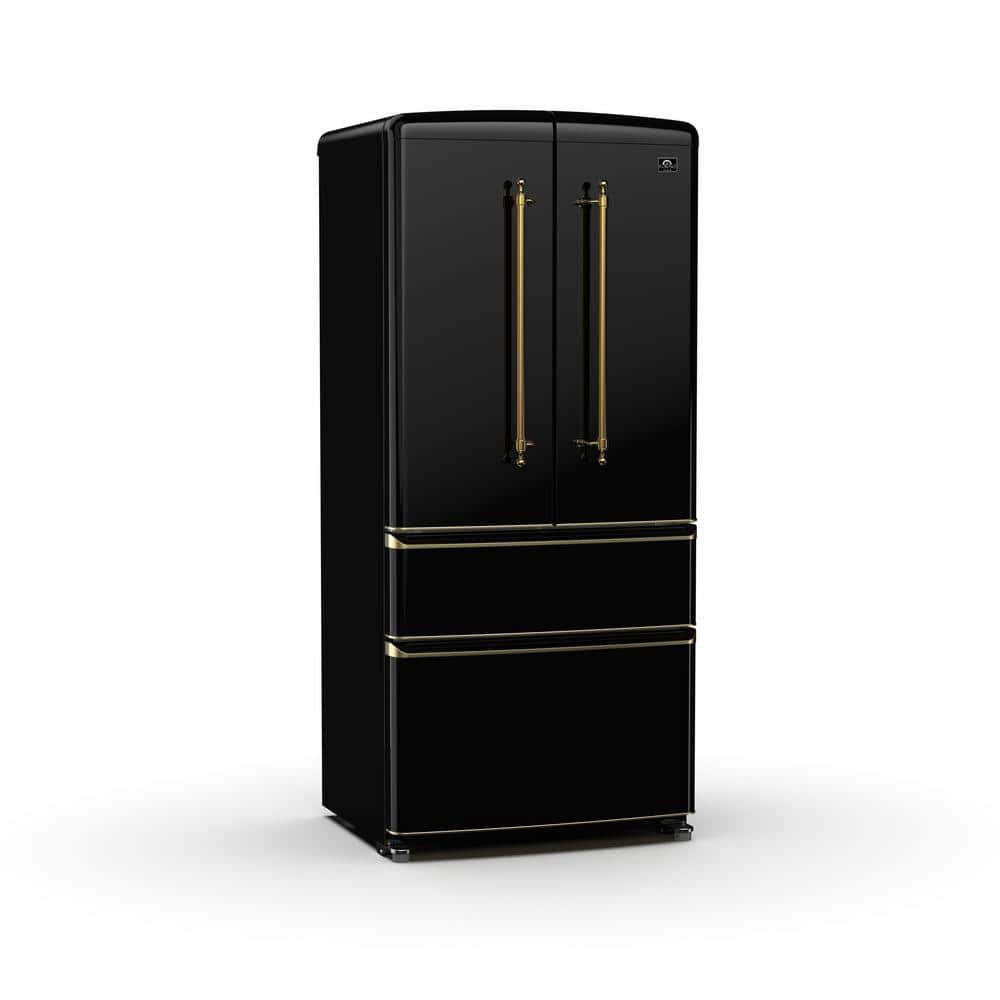 Forno Luigi 18 cu. ft. French Door Refrigerator Black, Antique Brass ...