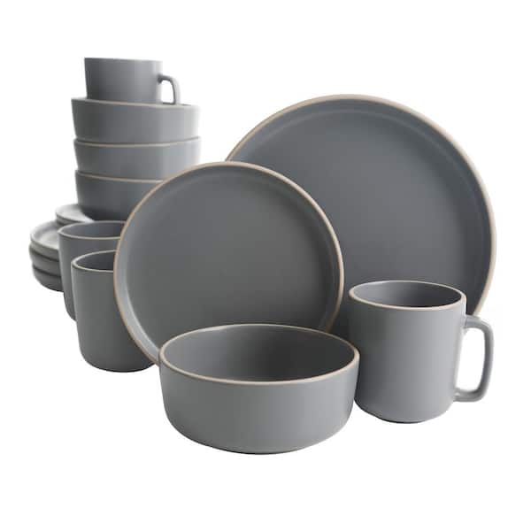 Gibson Home Zuma 16-Piece Modern Gray Matte Stoneware Dinnerware Set (Service for 4)
