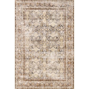 Anise Antique Floral Spill-Proof Machine Washable Ivory 9 ft. x 12 ft. Area Rug