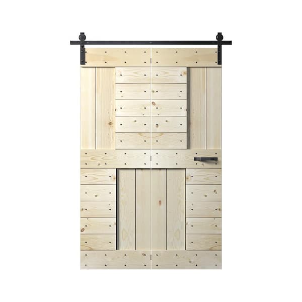 COAST SEQUOIA INC Coast Sequoia 48 in. x 84 in. Embossing S Series Unfinished Solid Pine Wood Bi-Fold Barn Door With Sliding Hardware Kit