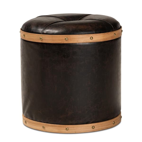 Baxton Studio Farrow Dark Brown and Oak Brown Ottoman