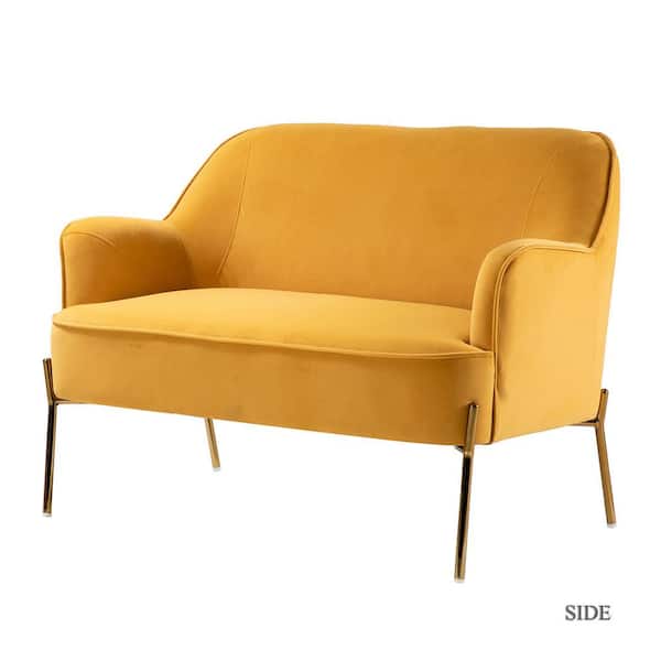 JAYDEN CREATION Agacia 43 in. Mustard Polyester Recessed Arms Loveseat Sofa with Piped Edges Design