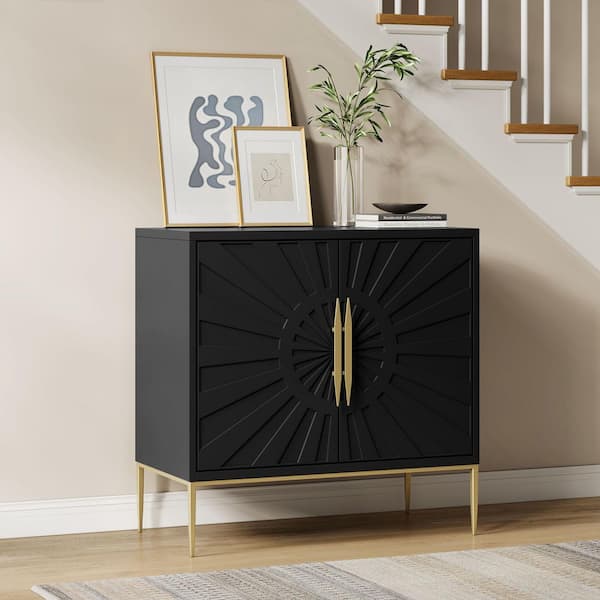 Awaken Black 34.8 in. Accent Cabinet with 2-Shelves and Adjustable Shelf
