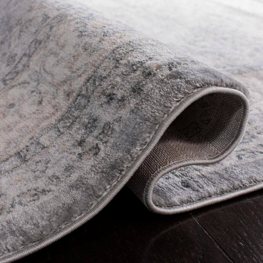 Grey and Cream Synthetic Stain-Resistant Oriental Area Rug, 9' x 12'