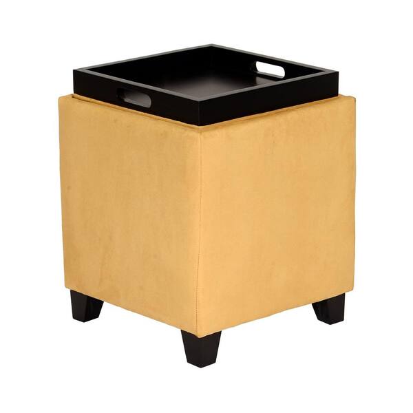 Armen Living Rainbow Yellow Microfiber Storage Ottoman