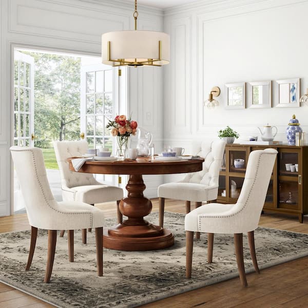 Round Pedestal Dining Table, Walnut Round Dining Table For 6