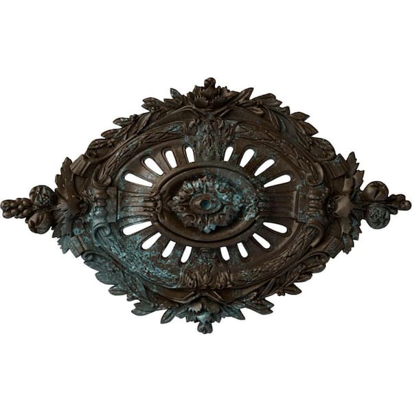 Ekena Millwork 35-7/8" W x 22-1/2" H x 4-3/8" Antonio Urethane Ceiling Medallion, Hand-Painted Bronze Blue Patina
