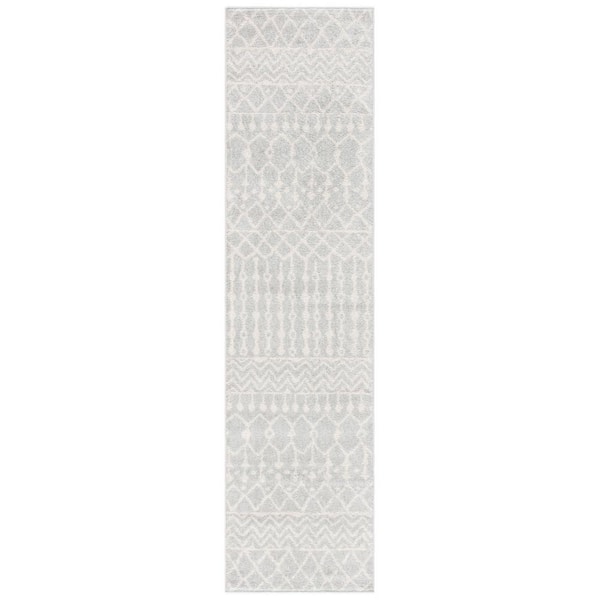 Tulum 2 ft. x 13 ft. Light Gray/Ivory Tribal Chevron Diamond Runner Rug