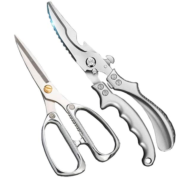 Silver and Silver Heavy Duty Stainless Steel Kitchen Shears, Multi-Purpose Kitchen Scissors, Poultry Shears (Set of 2)