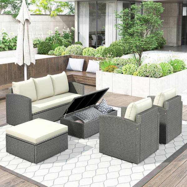 BTMWAY Dark Gray 5-Piece PE Wicker Outdoor Sectional Sofa Set with Red  Cushions Garden Outdoor Patio Furniture Sets CXXDGY-GIS00022W685-Sset01 -  The Home Depot