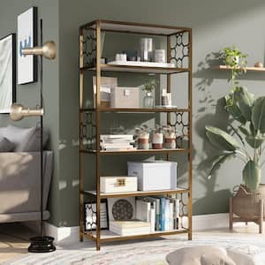 Randalls 63 in. Gold Coating and White Metal 5-Shelf Contemporary Standard Bookcase