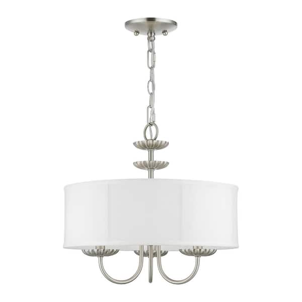 AVIANCE LIGHTING Dunnhaven 3-Light Brushed Nickel Pendant with Off-White Fabric Shade