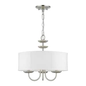 Brookdale 3-Light Brushed Nickel Pendant Chandelier with Fabric Shade