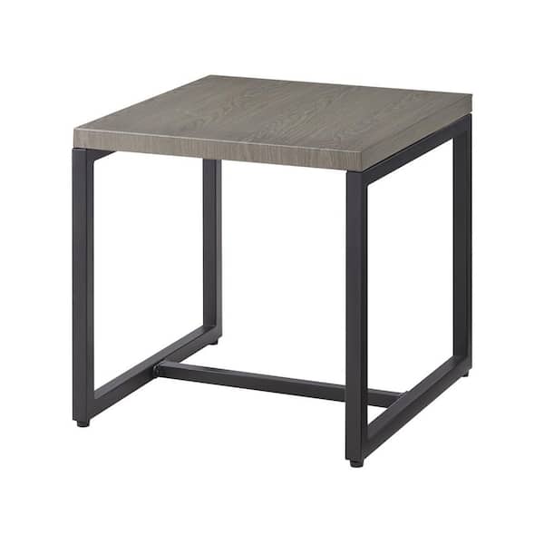 U-Weave Gray Square Metal Outdoor Side Table with Steel Wood-Grain Top