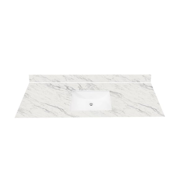 THINSCAPE 73 in. W x 22 in. Vanity Top in Calcutta Blanc with Single White Sink and 4 in. Faucet Spread