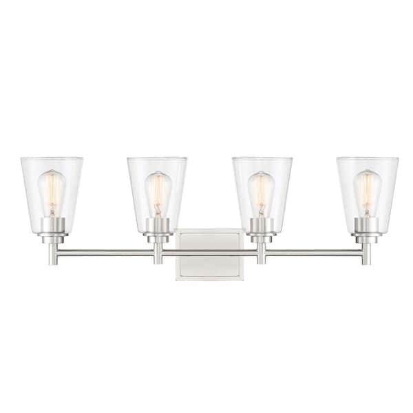 Designers Fountain Westin 31 in. 4-Light Satin Platinum Industrial Vanity Light with Clear Glass Shades