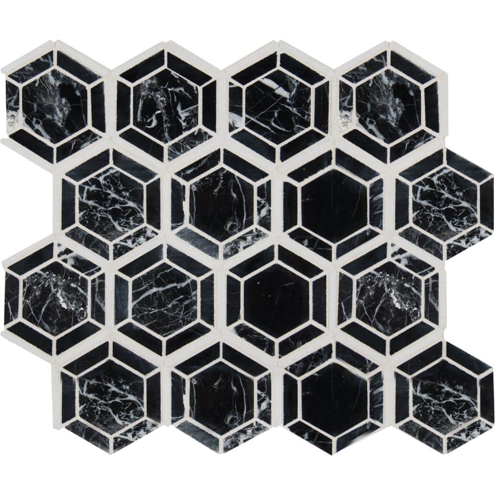 Take Home Tile Sample - Hexagono Nero 4 in. x 4 in. Polished Marble Mosaic Tile price history on PriceWatchPro