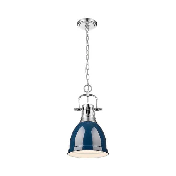 Golden Lighting - Duncan 100-Watt 1-Light Chrome Pendant Light with Blue Shade and No Bulbs Included