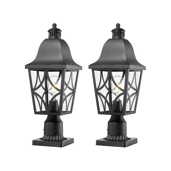 20 in. 2 Light Black Aluminum Outdoor Hardwired Weather Resistant Pier Mount Light with 2-Pack No Bulb Included