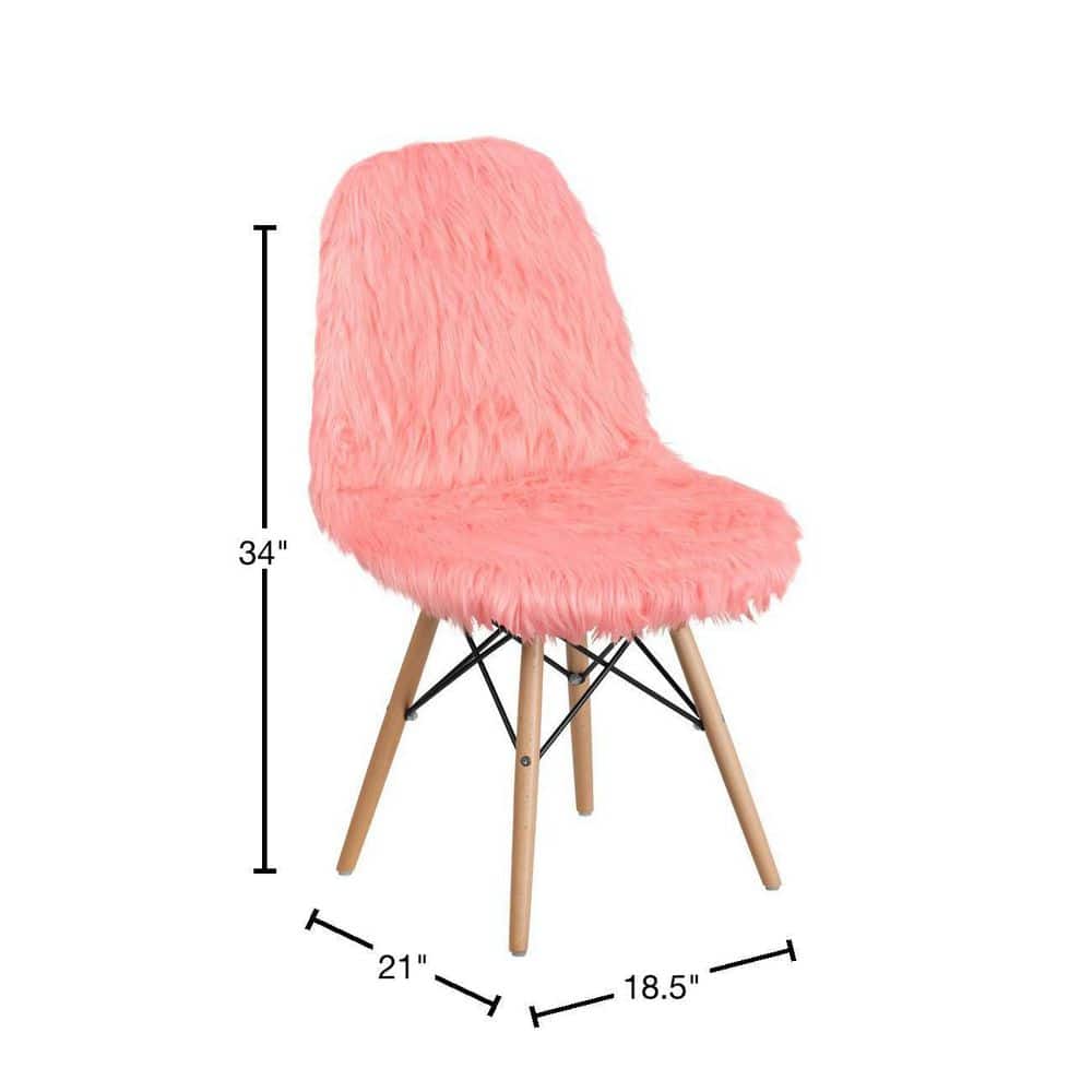 Hermosa Pink Faux Fur Accent Chair with Beechwood Base