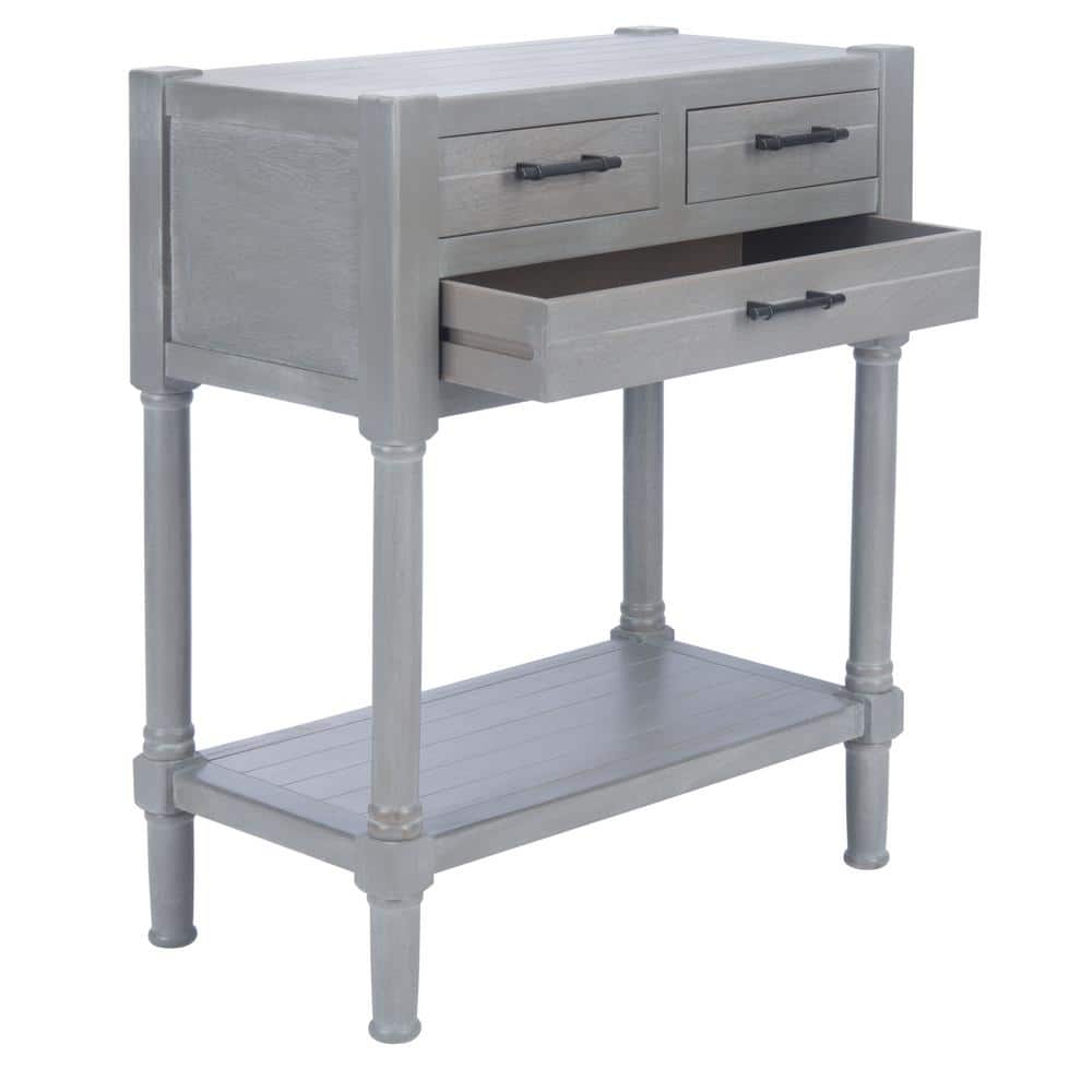 Gray Pine and Steel Console Table with Storage