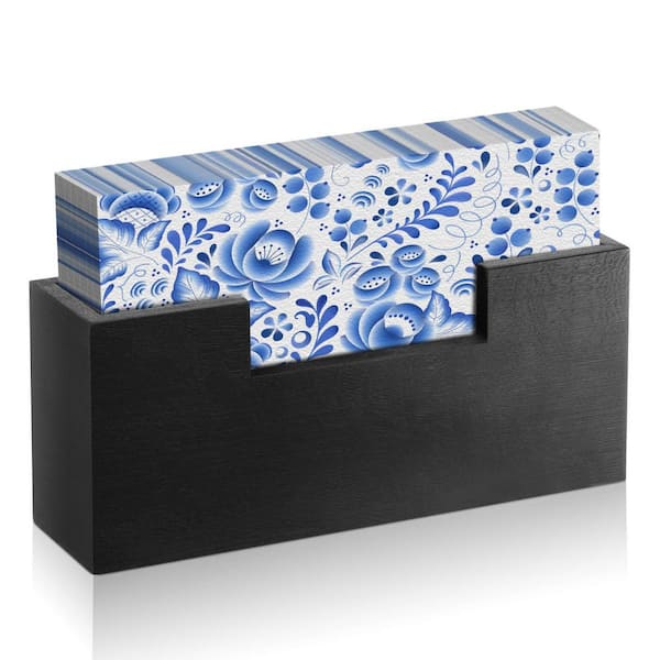 Anqtovp Countertop Black Paulownia Wood Bathroom Napkin Holder